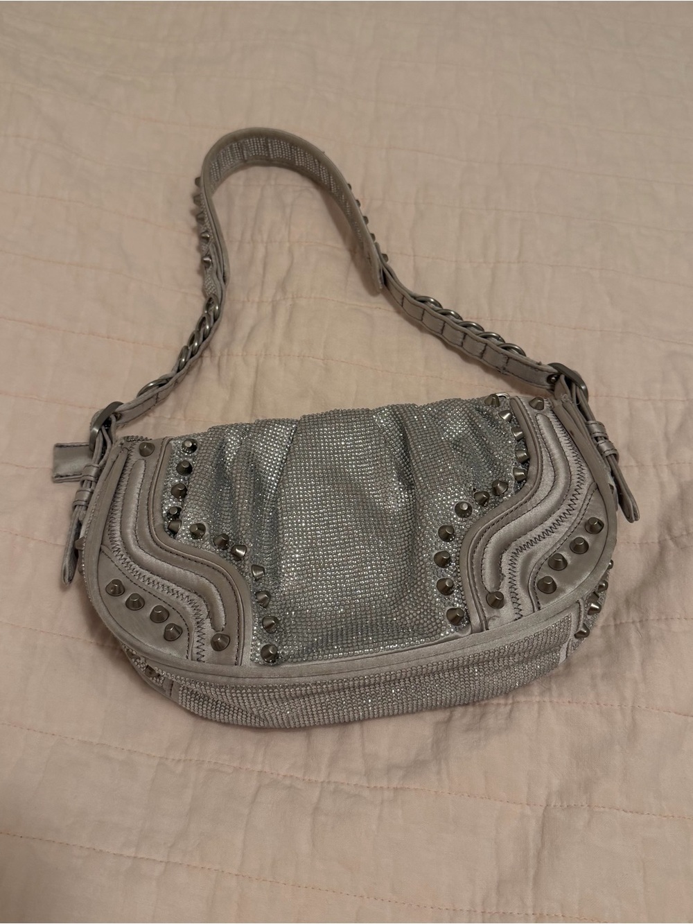 Zara Rhinestone Studded Silver Bag